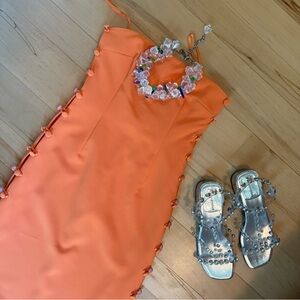 Gianni Bini Orange Sheath Dress Mock Neck Sleeveless